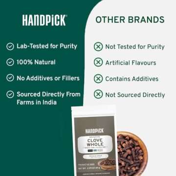HANDPICK Cloves Whole (2.3oz, 65g) Premium Cloves from India in Resealable Zip Lock Pouch | Perfect for Cooking, Smoothies, Pomander Balls & Tea