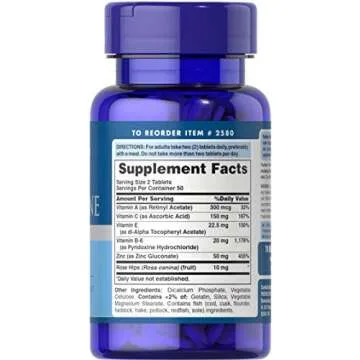 Puritan's Pride Zinc for Acne Skin Formula with Vitamins C, B-6, A, and E for Men and Women, Dietary...