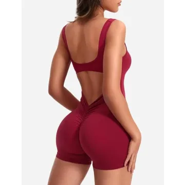 YEOREO Women's Backless Workout Jumpsuit in Wine Red