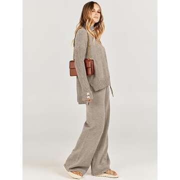 Caracilia Womens 2 Piece Sweater Set Knit Pullover Wide Leg Pants Lounge Matching Sets 2024 Fall Fashion Travel Outfits Camel Medium