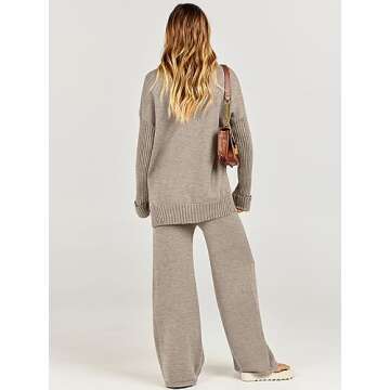 Caracilia Womens 2 Piece Sweater Set Knit Pullover Wide Leg Pants Lounge Matching Sets 2024 Fall Fashion Travel Outfits Camel Medium