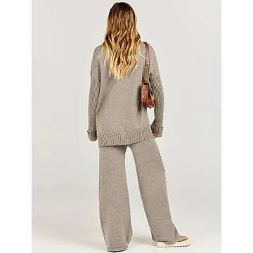 Caracilia Womens 2 Piece Sweater Set Knit Pullover Wide Leg Pants Lounge Matching Sets 2024 Fall Fashion Travel Outfits Camel Medium