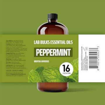 Lab Bulks Essential Oil Peppermint Essential Oil, 16 oz Bottle for Diffusers, House Cleaning, Candles, 1 Pack, Aromatherapy Oil