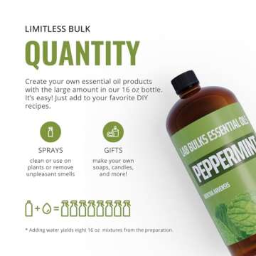 Lab Bulks Essential Oil Peppermint Essential Oil, 16 oz Bottle for Diffusers, House Cleaning, Candles, 1 Pack, Aromatherapy Oil