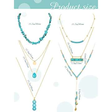 Estune 6 Pcs Boho Necklaces for Women Gold and Turquoise Necklace Suede Choker Western Leather Jewelry Long Chain Tassels choker(Bead Style)