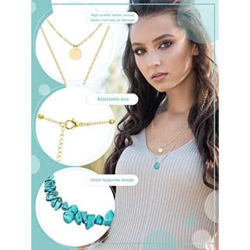 Estune 6 Pcs Boho Necklaces for Women Gold and Turquoise Necklace Suede Choker Western Leather Jewelry Long Chain Tassels choker(Bead Style)