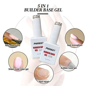FANNEST Rubber Builder Gel Base Gel Nail Polish Set 2pcs*15ml, Rubber Base Coat Gel Kit,Sheer Nude P...