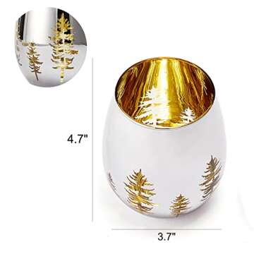 Crystal Christmas Tree Stemless Wine & Water Glasses - Set of 2 - Holiday Themed Vibrant Gold Etched Winter Snow Wonderland Frosted Glass, Perfect For Seasonal Parties, Gifts for Him & Her Trees Décor