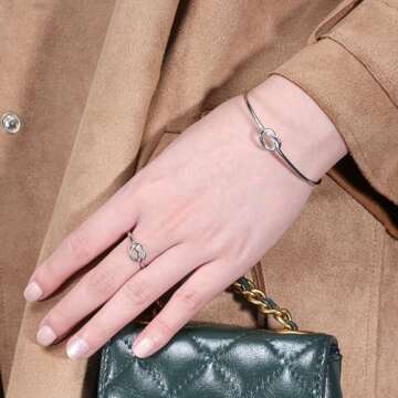 Ginger Lyne Collection Infinity Love Tie the Knot Bracelet for Women Bangle Sterling Silver Adjustable Open Stretch Fits Medium to Large Size Wrist Friendship Bridesmaids Gift