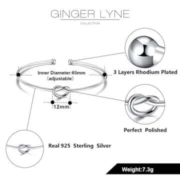 Ginger Lyne Collection Infinity Love Tie the Knot Bracelet for Women Bangle Sterling Silver Adjustable Open Stretch Fits Medium to Large Size Wrist Friendship Bridesmaids Gift