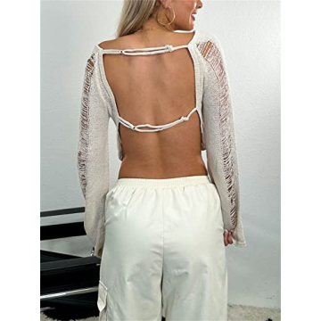 Women Sexy Backless Long Sleeve Crop Top Y2K Fashion