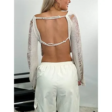 Women Sexy Backless Long Sleeve Crop Top Y2K Fashion