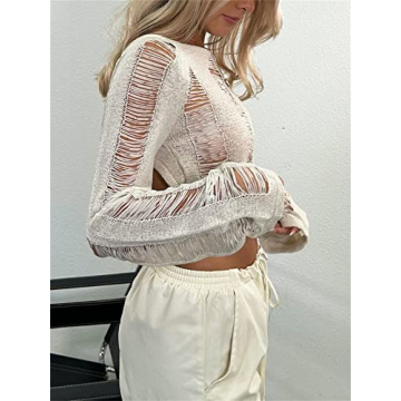 Women Sexy Backless Long Sleeve Crop Top Y2K Fashion