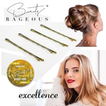 Super Grip Bobby Pins - Women's 1.9 Inch - Easy, Secure, All Hair Types - Handy Reusable Tin (Blonde - 400 Ct Approx)