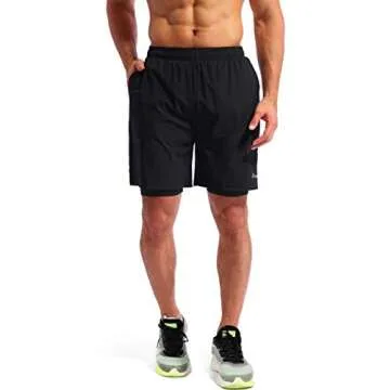 Pudolla Men’s 2 in 1 Running Shorts 7" Quick Dry Gym Athletic Workout Shorts for Men with Phone Po...