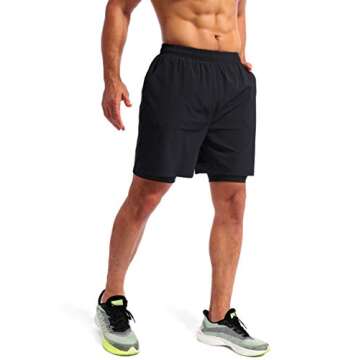 Pudolla Men’s 2 in 1 Running Shorts 7" Quick Dry Gym Athletic Workout Shorts for Men with Phone Pockets(Black XX-Large)