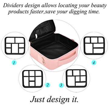 ibeacos Makeup Bag Double-Layer Cosmetic Train Case for Women Girls Large Leather Makeup Box with Shoulder Strap, Luggage Strap, Mirror, Removable Dividers, Brush Section for Travel, Rose Gold