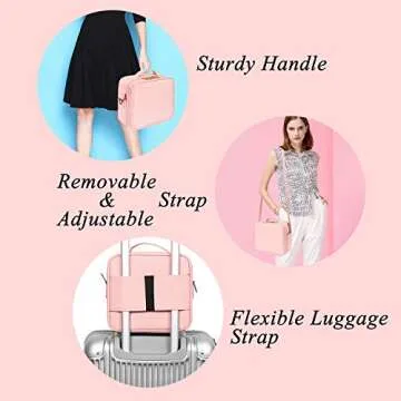 ibeacos Makeup Bag Double-Layer Cosmetic Train Case for Women Girls Large Leather Makeup Box with Shoulder Strap, Luggage Strap, Mirror, Removable Dividers, Brush Section for Travel, Rose Gold