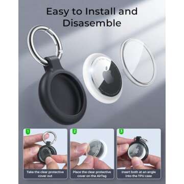 MRGLAS 4-Pack for Apple AirTag Holder, Air Tag Case with Keychain- Secure Fit, Easy Install, Waterproof TPU Shell with Anti-Scratch Metal Key Ring Clip, Airtag Accessories for GPS Item Finder Tracker