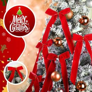 Riceshoot 30 Pcs Velvet Christmas Bow for Christmas Tree, Rustic Crafts Gift Bows, Christmas Garland...