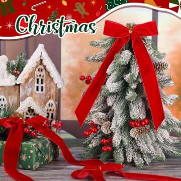Riceshoot 30 Pcs Velvet Christmas Bow for Christmas Tree, Rustic Crafts Gift Bows, Christmas Garland, Large Gifts, Parties, Indoor or Outdoor Christmas Decorations, 6.3 x 11 Inch(Red)