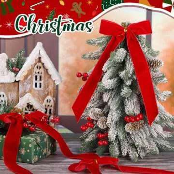 Riceshoot 30 Pcs Velvet Christmas Bow for Christmas Tree, Rustic Crafts Gift Bows, Christmas Garland, Large Gifts, Parties, Indoor or Outdoor Christmas Decorations, 6.3 x 11 Inch(Red)