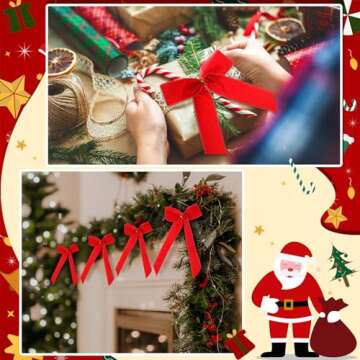 Riceshoot 30 Pcs Velvet Christmas Bow for Christmas Tree, Rustic Crafts Gift Bows, Christmas Garland, Large Gifts, Parties, Indoor or Outdoor Christmas Decorations, 6.3 x 11 Inch(Red)