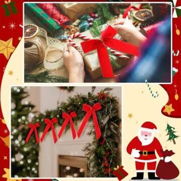 Riceshoot 30 Pcs Velvet Christmas Bow for Christmas Tree, Rustic Crafts Gift Bows, Christmas Garland, Large Gifts, Parties, Indoor or Outdoor Christmas Decorations, 6.3 x 11 Inch(Red)
