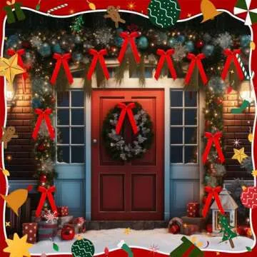 Riceshoot 30 Pcs Velvet Christmas Bow for Christmas Tree, Rustic Crafts Gift Bows, Christmas Garland, Large Gifts, Parties, Indoor or Outdoor Christmas Decorations, 6.3 x 11 Inch(Red)