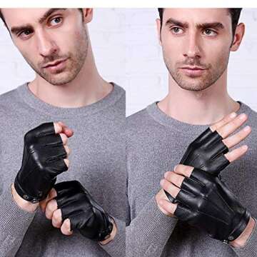 Fingerless Driving Gloves PU Faux Leather Outdoor Sport Half Finger Glove for Men Women Teens (Finge...