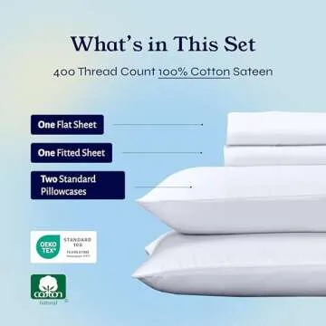 California Design Den Full Size Bed Sheets, 400 Thread Count 100% Cotton Sheets Sateen, Deep Pocket Full Size Sheet Sets, Soft & Breathable Cotton Bed Sheets, Cooling Sheets Full Size Bed Set (White)