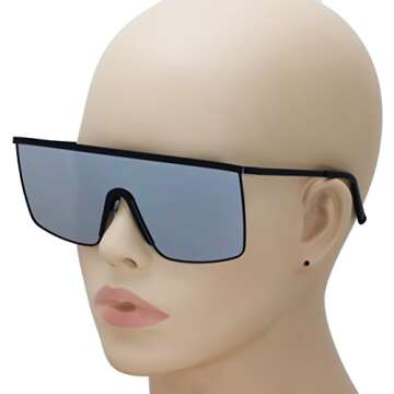 Oversized Flat Top Square VINTAGE RETRO SHIELD VISOR Style Aviator SUNGLASSES (Silver Mirror)