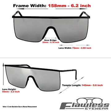 Oversized Flat Top Square VINTAGE RETRO SHIELD VISOR Style Aviator SUNGLASSES (Silver Mirror)