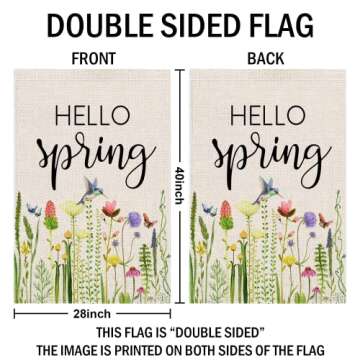 Hello Spring Floral House Flag 28 x 40 Inch Vertical Double Sided Burlap Outdoor Flower Spring Yard ...