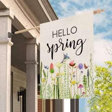 Hello Spring Floral House Flag for Outdoor Decor