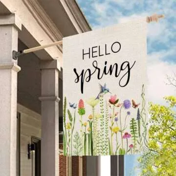 Hello Spring Floral House Flag for Outdoor Decor