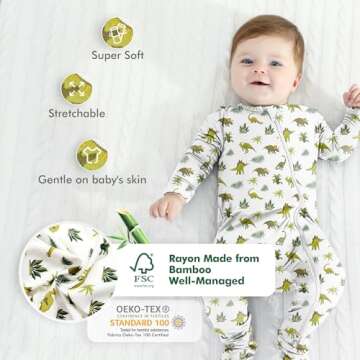 HAPIU Rayon from Bamboo Baby Footed Pajamas, 2 Way Zipper YKK, Footie for Baby Boy Girls, Newborn-24...
