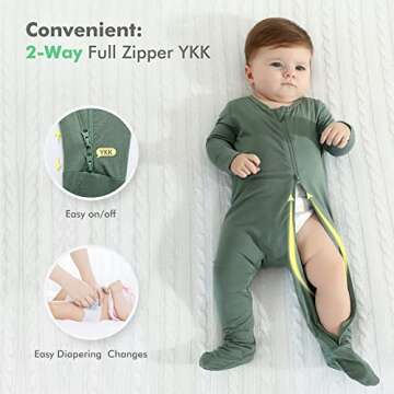 HAPIU Rayon from Bamboo Baby Footed Pajamas, 2 Way Zipper YKK, Footie for Baby Boy Girls, Newborn-24 Months, 2-Pack, Dinosaur boy & Dark Forest Green, 0-3 Months