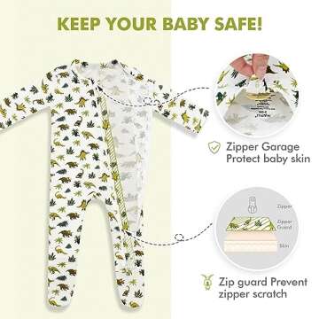 HAPIU Rayon from Bamboo Baby Footed Pajamas, 2 Way Zipper YKK, Footie for Baby Boy Girls, Newborn-24 Months, 2-Pack, Dinosaur boy & Dark Forest Green, 0-3 Months