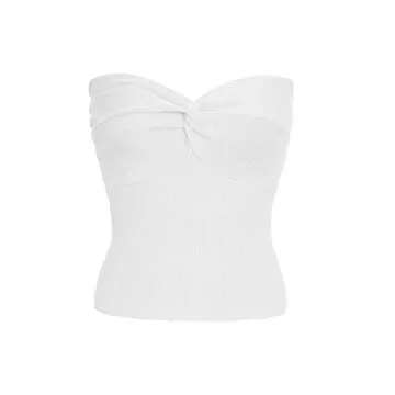 Womens Strapless Crop Top Sexy Sweetheart Neck Ribbed Knit Twisted Knot Front Scoop Underbust Sleeveless Y2K Crop Tube CamisoleTanks Top (Large, White)