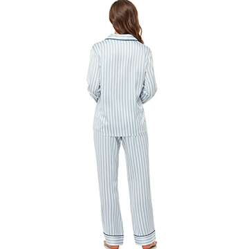 Serenedelicacy Women's Satin Pajama Set - Stylish & Comfortable Blue Striped Sleepwear