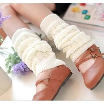 Elandy Knit Winter Thermal Warm Leg Warmers-Long Socks Boot Cuffs Topper Legging Pads For Women Lady Girls Best Xmas Gift (White)