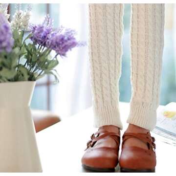 Elandy Knit Winter Thermal Warm Leg Warmers-Long Socks Boot Cuffs Topper Legging Pads For Women Lady Girls Best Xmas Gift (White)