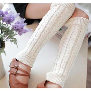 Elandy Knit Winter Thermal Warm Leg Warmers-Long Socks Boot Cuffs Topper Legging Pads For Women Lady Girls Best Xmas Gift (White)