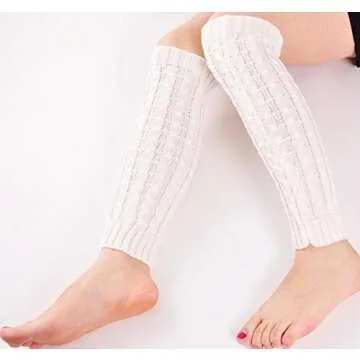 Elandy Knit Winter Thermal Warm Leg Warmers-Long Socks Boot Cuffs Topper Legging Pads For Women Lady Girls Best Xmas Gift (White)