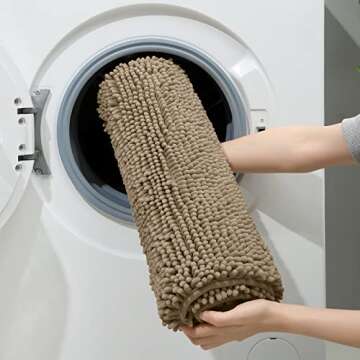 HOMEIDEAS 3 Pieces Bathroom Rugs, Ultra Soft Non Slip Absorbent Chenille Toilet Bath Mat Set (Taupe)