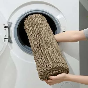 HOMEIDEAS 3 Pieces Bathroom Rugs, Ultra Soft Non Slip Absorbent Chenille Toilet Bath Mat Set (Taupe)