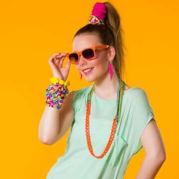 Hicarer 3 Pair 80s 90s Neon Earrings for Women Fluorescent Earring Retro Pendant Acrylic Drop Dangle for Glow Party Outfit(Rose Red, Green, Yellow,Bright Lightning Style)