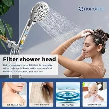 HOPOPRO 7-Setting Handheld Shower Head with Built-in Power Wash, Polished ABS Chrome, 71-Inch Stainless Steel Hose, 360 Rotatable Brass Overhead Bracket, Anti-Leakage Teflon Tape