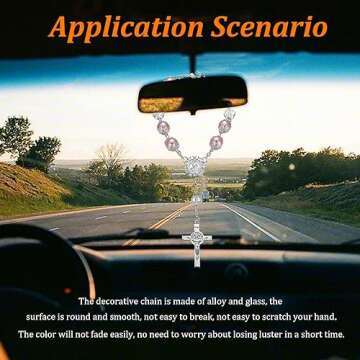 Ziciner 2 PCS Car Rosary for Rearview Mirror, Personalized Blessing Rear View Mirror Hanging Decors, Auto Rearview Mirror Rosary Pendant, Car Interior Hanging Accessories (Pink)